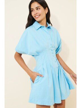 Anthropologie The Tobie Mini Shirt Dress Vintage Charming Sky Blue Womens L